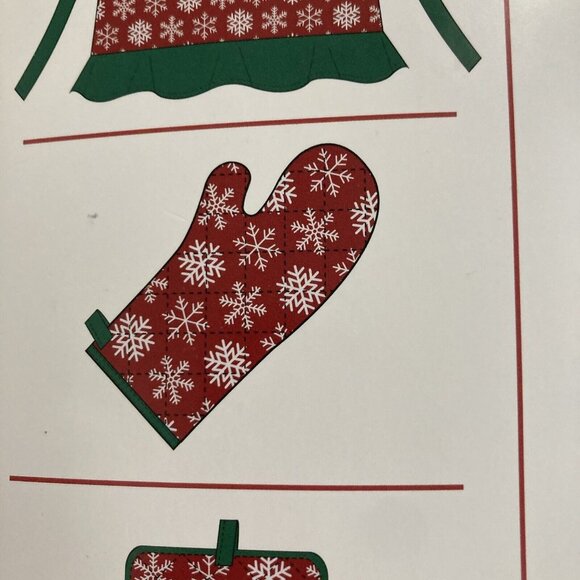Apron Set Christmas Holiday Baking Oven Mitt Potholder Kitchen Merry Moments - Picture 7 of 11